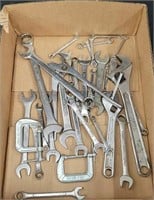 Box of tools wrenches some Craftsman, Snap-on etc