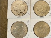 4 Peace Silver Dollars - 1922, 1922, 1922 & 1926