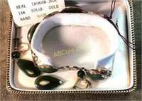 14K Gold & Jade Bracelet & Earrings