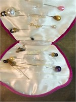 Display of 12 Vintage Hat Pins