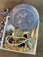 Box of Costume Jewelry & Ladies Watch