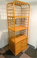 Vintage Rattan Shelf with 3 shelves and 3 drawers