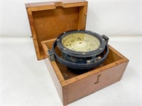 John Bliss Nautical ships compass in wood box