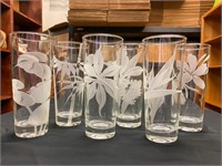 Set of 6 Floral etched drinking glasses