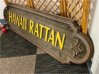Vintage "Hawaii Rattan" Carved wood sign approx