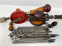2 vintage "egg beater" hand drills with bits