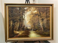 Framed Oil painting forest scene