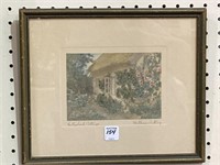 Framed Wallace Nutting Print-Holly Hock Cottage