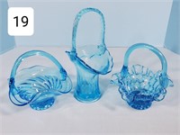 Lot of (3) Fenton Ice Blue Baskets