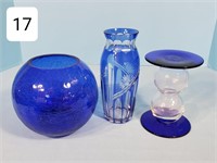 Lot of (3) Cobalt Glass
