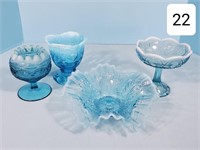 Lot of (4) lce Blue Art Patterned Glass