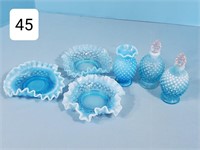 Lot of Ice Blue Hobnail Opalescent Art Glass