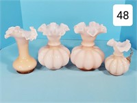 Lot of (4) Fenton Rose Overlay Fluted Vases