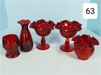 Lot of (5) Fenton Ruby Hobnail Glass Pieces