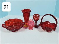 Lot of (5) Ruby Glassware Pieces