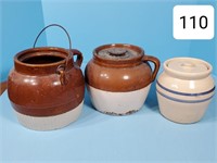 Lot of (3) Stoneware Bean Pots