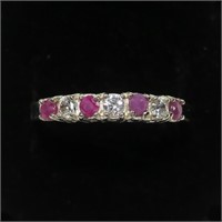 Sterling silver ruby and CZ band, size 8.75