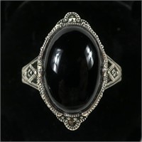 Sterling silver oval cabochon and and marcasite