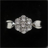 Sterling silver snowflake cluster diamond ring,