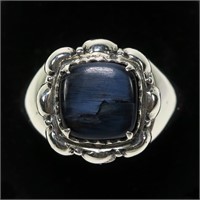 Sterling silver blue stone ring with skull design