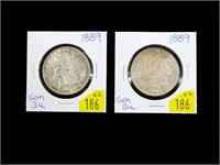 2- 1889 Morgan dollars, gem BU