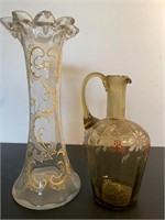 Enamel painted vase and pitcher
