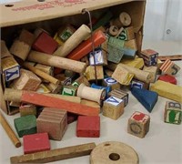 Market basket full of kids wooden blocks