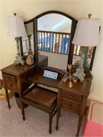 Antique vanity with mirror and seat