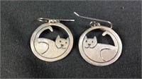 Pair of sterling silver cat earrings