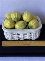 Vintage Ceramic Weave Basket of Lemons