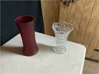 RED  VASE AND SHANNON CRYSTAL VASE