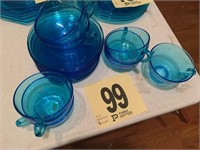 (12) Blue Saucers & (7) Cups (Possibly Fostoria)