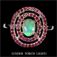 Natural Unheated White Opal &  Ruby Ring