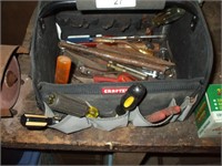 ASSORTED TOOLS, TOOL BAG, OLD TOOL BOX