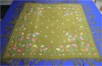 Chinese Embroidered Silk Shawl or Table Cover