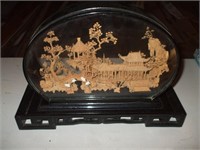 CHINESE WOOD CARVING IN GLASS CASE