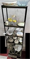 Storage shelf unit +contents Fire King Corningware