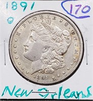 1891 O Morgan US Silver dollar VF-XF New Orleans