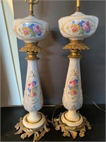 Vintage pair of floral blue lamps