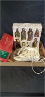 Sleigh gravy boat, lamp and nativity figurines
