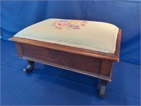 Ottoman with Needlepoint Top and Drawer