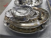 QTY SILVER PLATE PLATTERS, CANDY TRAYS, DINNER