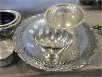 QTY SILVER PLATE, TRAY, DESSERT DISHES,SERVING