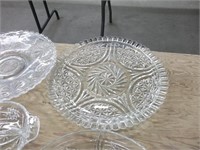 9 PIECES CUT GLASS  - TRAYS, COVERED COMPOTE,