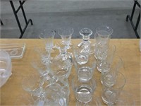 QTY CRYSTAL DRINKING GLASSES, VASE, CANDLE