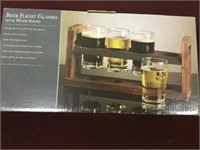 BEER FLIGHT GLASSES WITH WOODEN STAND