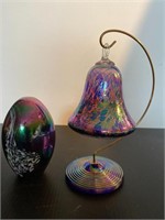 Carnival glass paperweight & hanging glass
