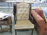 UPHOLSTERED WICKER WING BACK ARM CHAIR