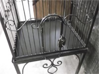 WROUGHT IRON BIRD CAGE WITH BRASS PARROT
