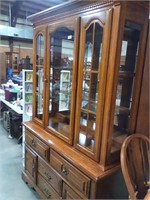 Oak china hutch mirror back glass shelves. Am Drew